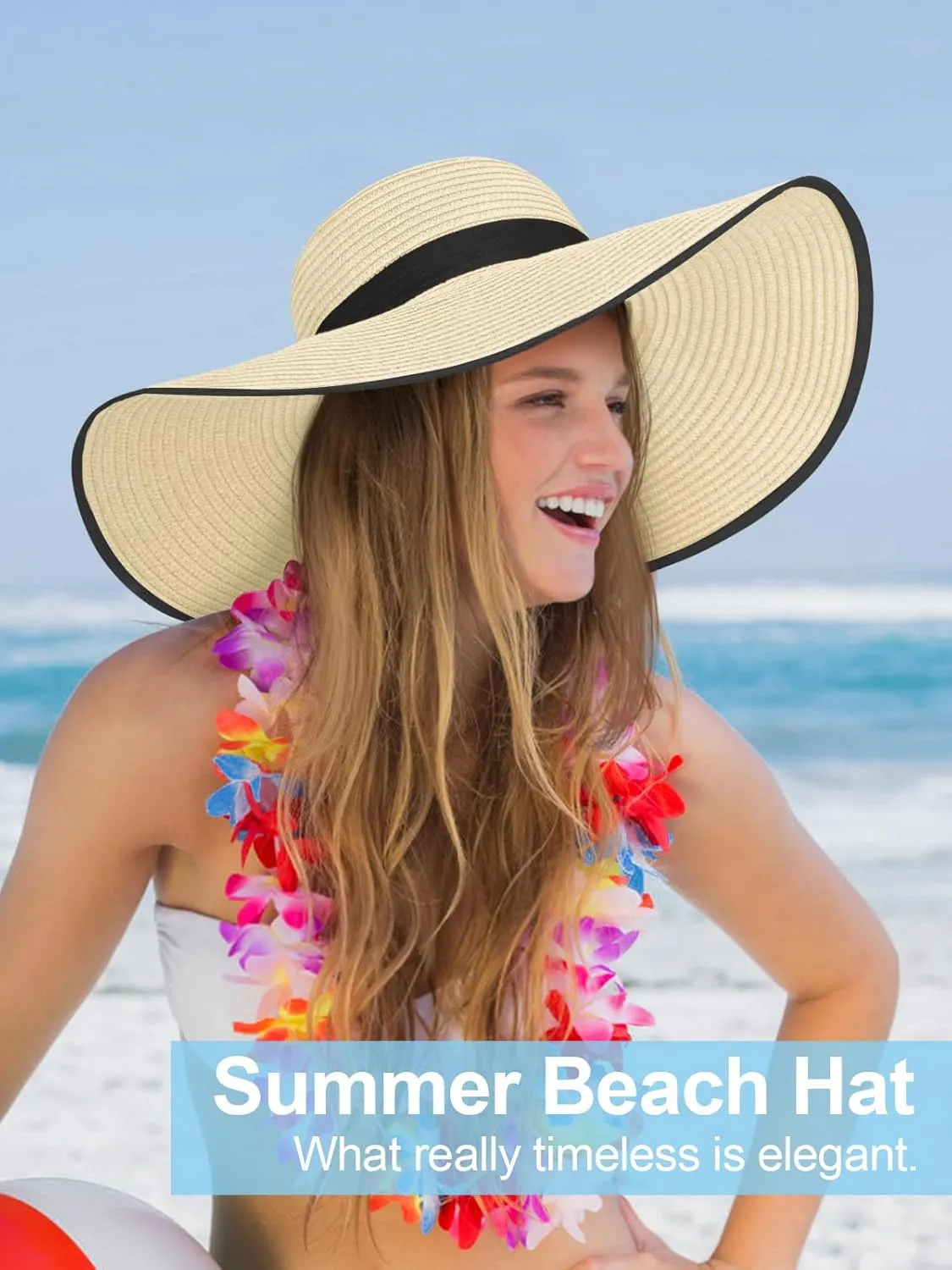 Sun Hats for Women, UV Protection Floppy Straw Beach Summer Wide Brim Hat Foldable Roll-Up Travel Vacation UPF 50 