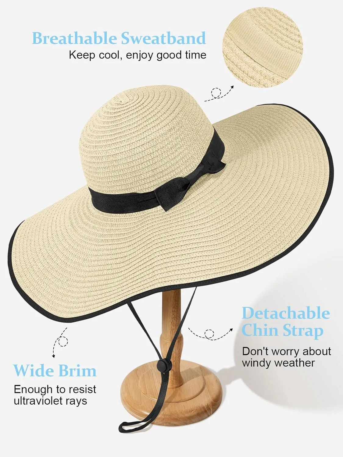 Sun Hats for Women, UV Protection Floppy Straw Beach Summer Wide Brim Hat Foldable Roll-Up Travel Vacation UPF 50 