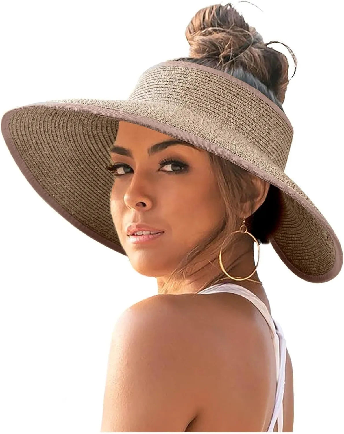 Sun Hats for Women Wide Brim Straw Visor Hats for Women Summer Vacation Lightweight Beach Hat Packable Floppy Travel