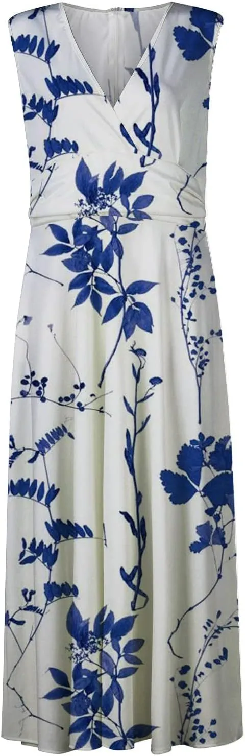 Sundresses for Women 2025 Casual High Waist V Neck Sleeveless Summer Dresses Trendy Floral Pleated Maxi Dresses