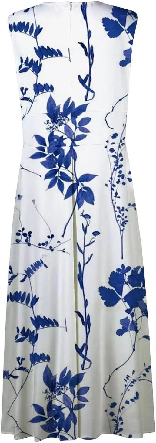 Sundresses for Women 2025 Casual High Waist V Neck Sleeveless Summer Dresses Trendy Floral Pleated Maxi Dresses