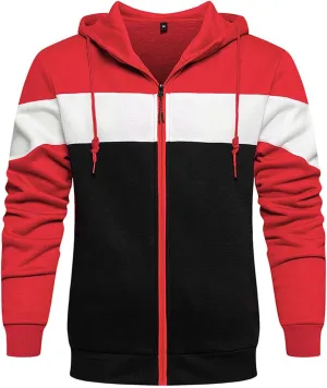 Sweatshirts for Men Zip Up Hoodie,Men's Hoodies Zip Front Sweatshirt Color Blocking Hooded Full Zip for Men Sweaters