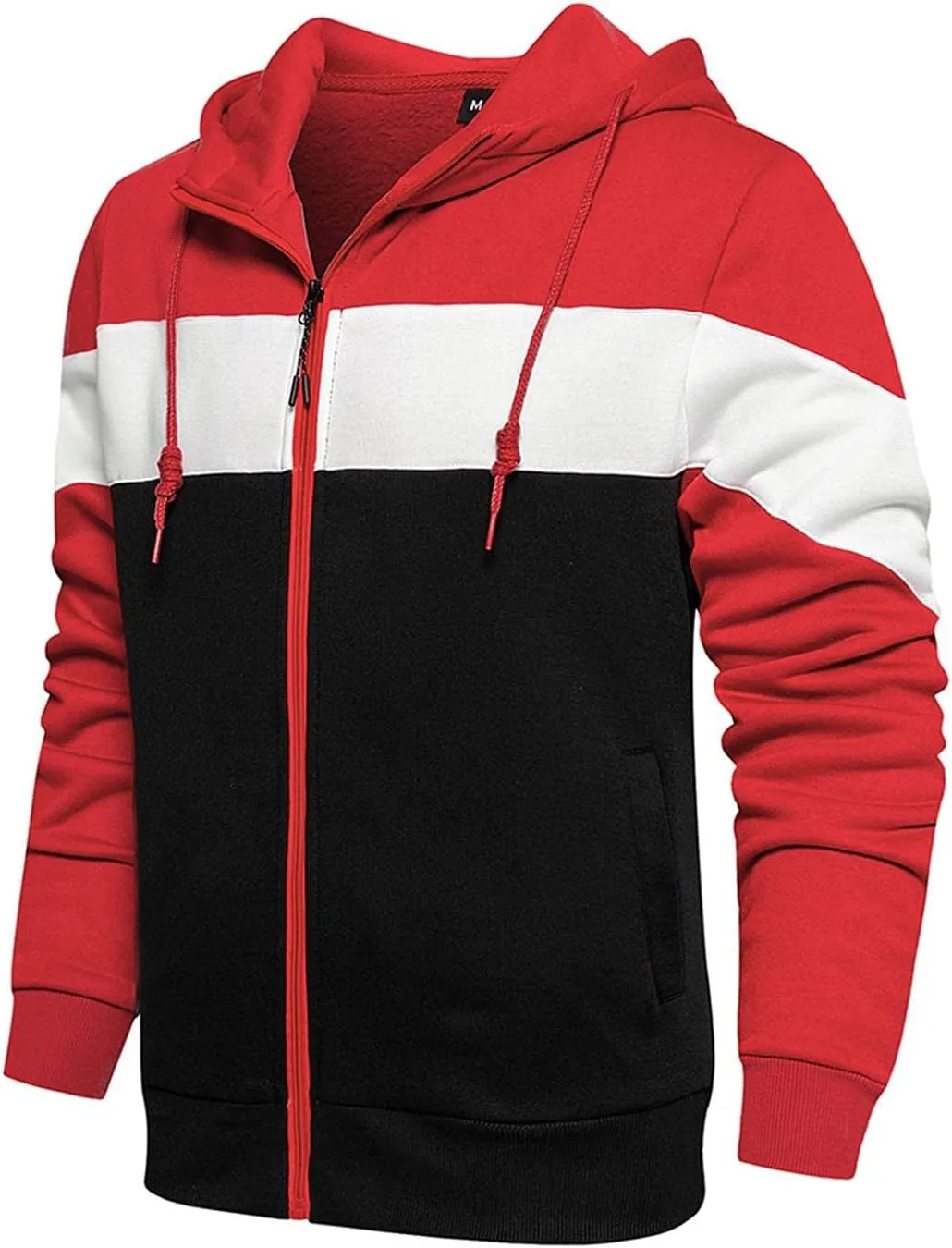 Sweatshirts for Men Zip Up Hoodie,Men's Hoodies Zip Front Sweatshirt Color Blocking Hooded Full Zip for Men Sweaters
