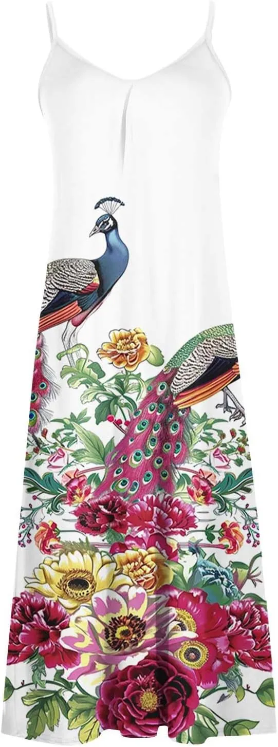 TANGNADE Summer Dress for Women 2024 Casual Spaghetti Strap Sleeveless V Neck Long Flowy Dresses Fashion Casual Sundress
