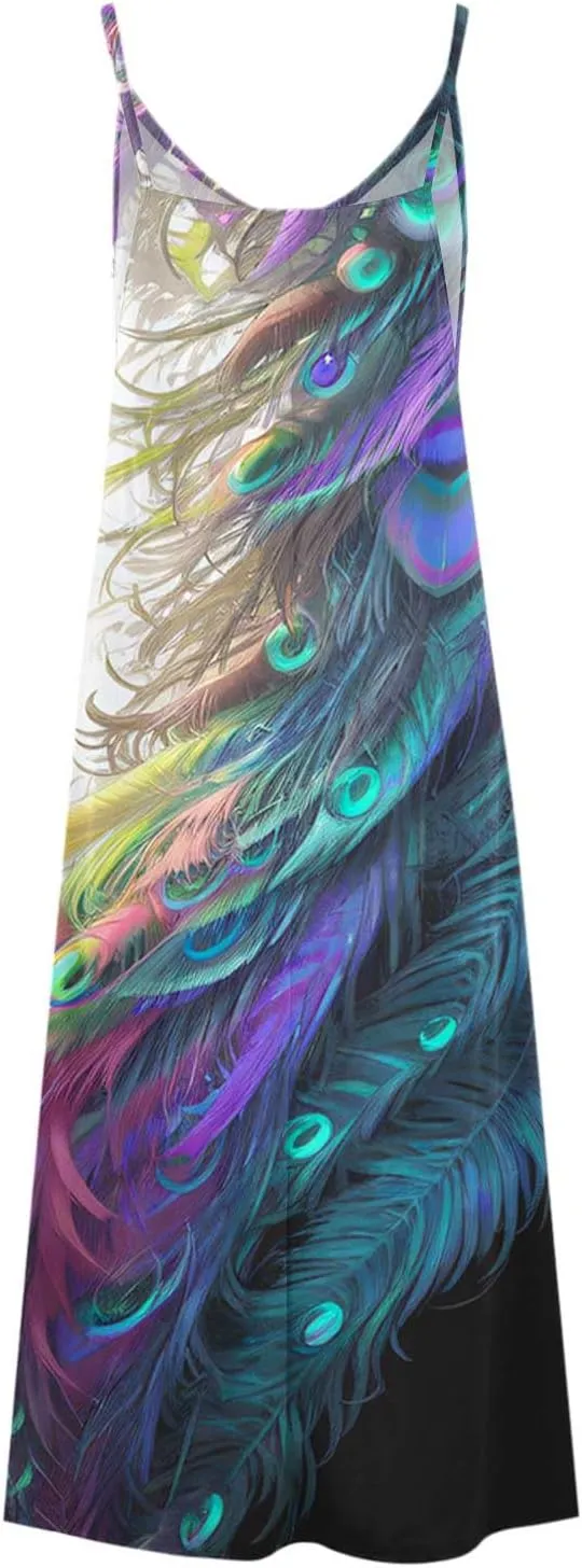 TANGNADE Summer Dress for Women 2024 Casual Spaghetti Strap Sleeveless V Neck Long Flowy Dresses Fashion Casual Sundress