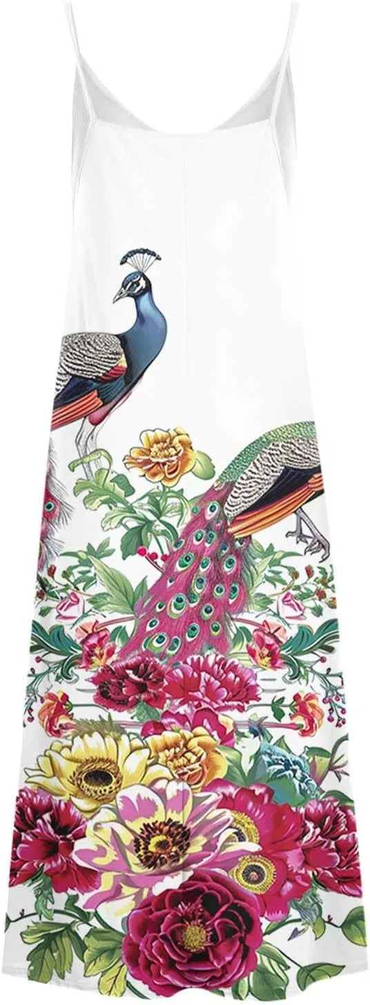 TANGNADE Summer Dress for Women 2024 Casual Spaghetti Strap Sleeveless V Neck Long Flowy Dresses Fashion Casual Sundress