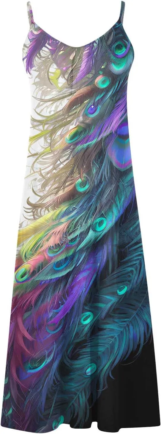 TANGNADE Summer Dress for Women 2024 Casual Spaghetti Strap Sleeveless V Neck Long Flowy Dresses Fashion Casual Sundress