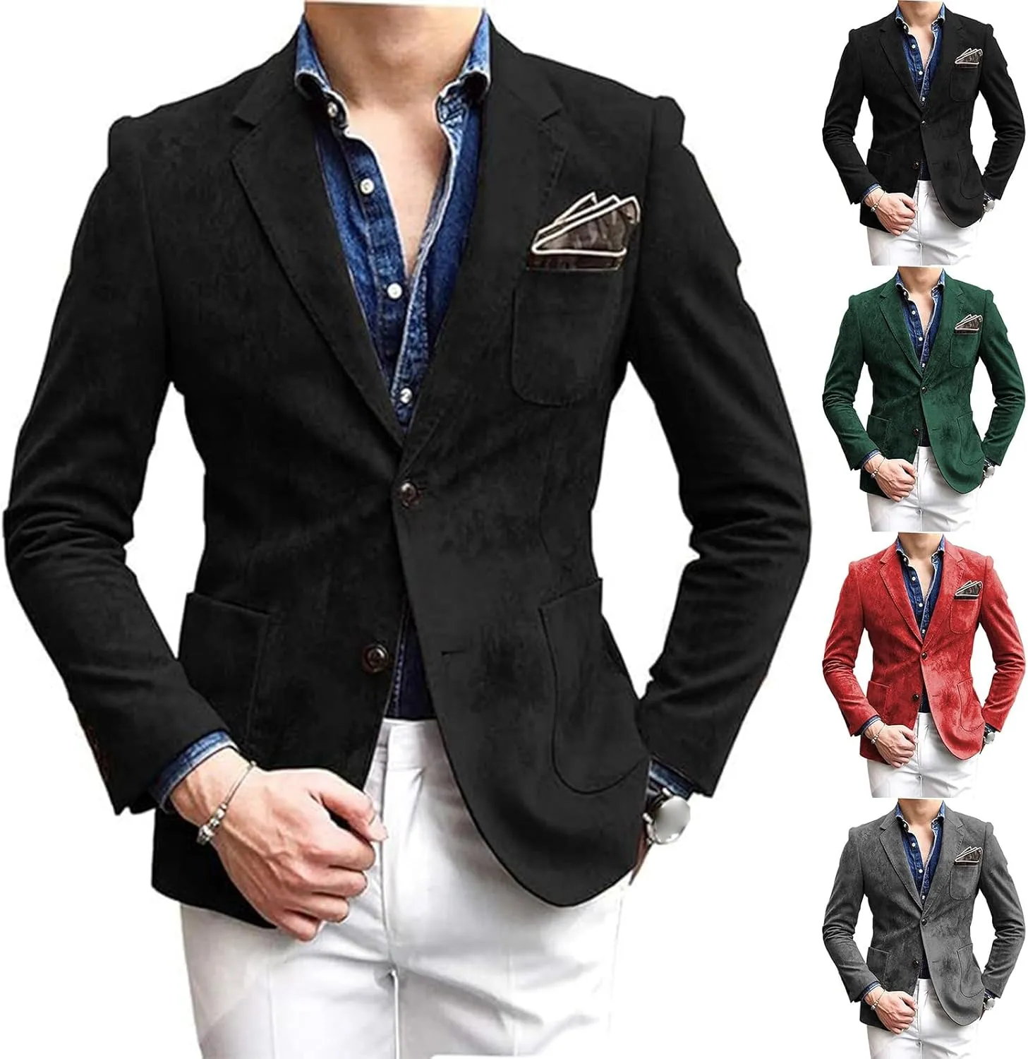Thatrich Casual Business Jacket for Men Fall Winter Blazers Lightweight Button Down Cardigan Lapel Long Sleeve Casual Suit