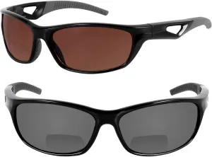 'The Competitor' 2 Pair of Lightweight Unisex Sport Wrap Bifocal Sunglasses with HD Lenses & UV400 Protection