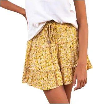 tuduoms Plus Size Mini Skirts Girls Floral Print Boho Skirt Cute High Waisted Pleated Skirt Women Summer Flowy Ruffle Skirt