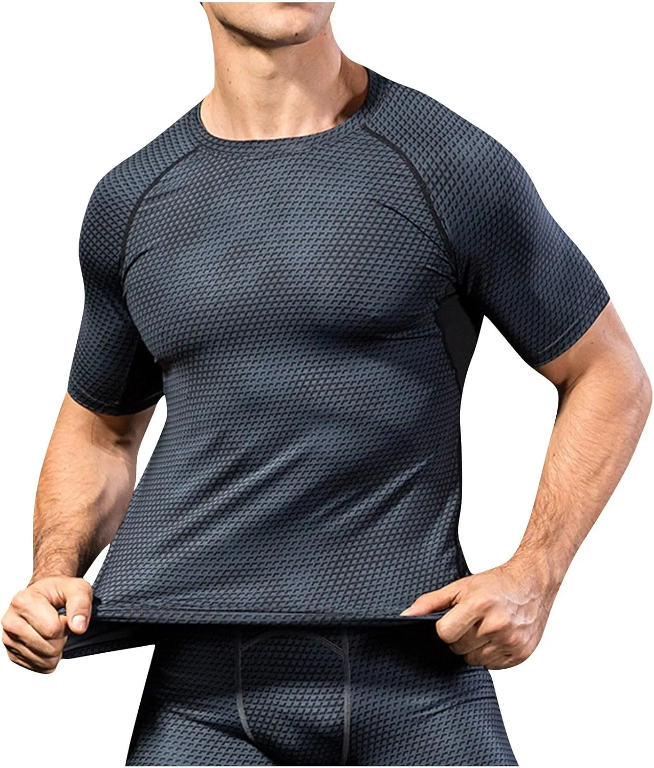 Uillui Mens Compression Shirts Sports Training Short Sleeve Tee Gym Workout Muscle T-Shirts Slimming Body Shaper Undershirts