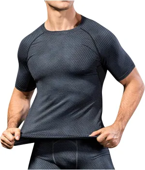 Uillui Mens Compression Shirts Sports Training Short Sleeve Tee Gym Workout Muscle T-Shirts Slimming Body Shaper Undershirts