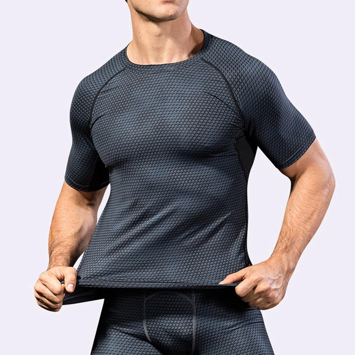 Uillui Mens Compression Shirts Sports Training Short Sleeve Tee Gym Workout Muscle T-Shirts Slimming Body Shaper Undershirts