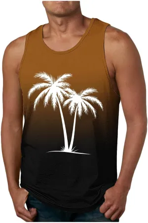 Uillui Mens Tank Tops Summer Beach Vacation Sleeveless Shirts Casual Palm Graphic Muscle Gym Workout Tee Tank Tops Loose Fit