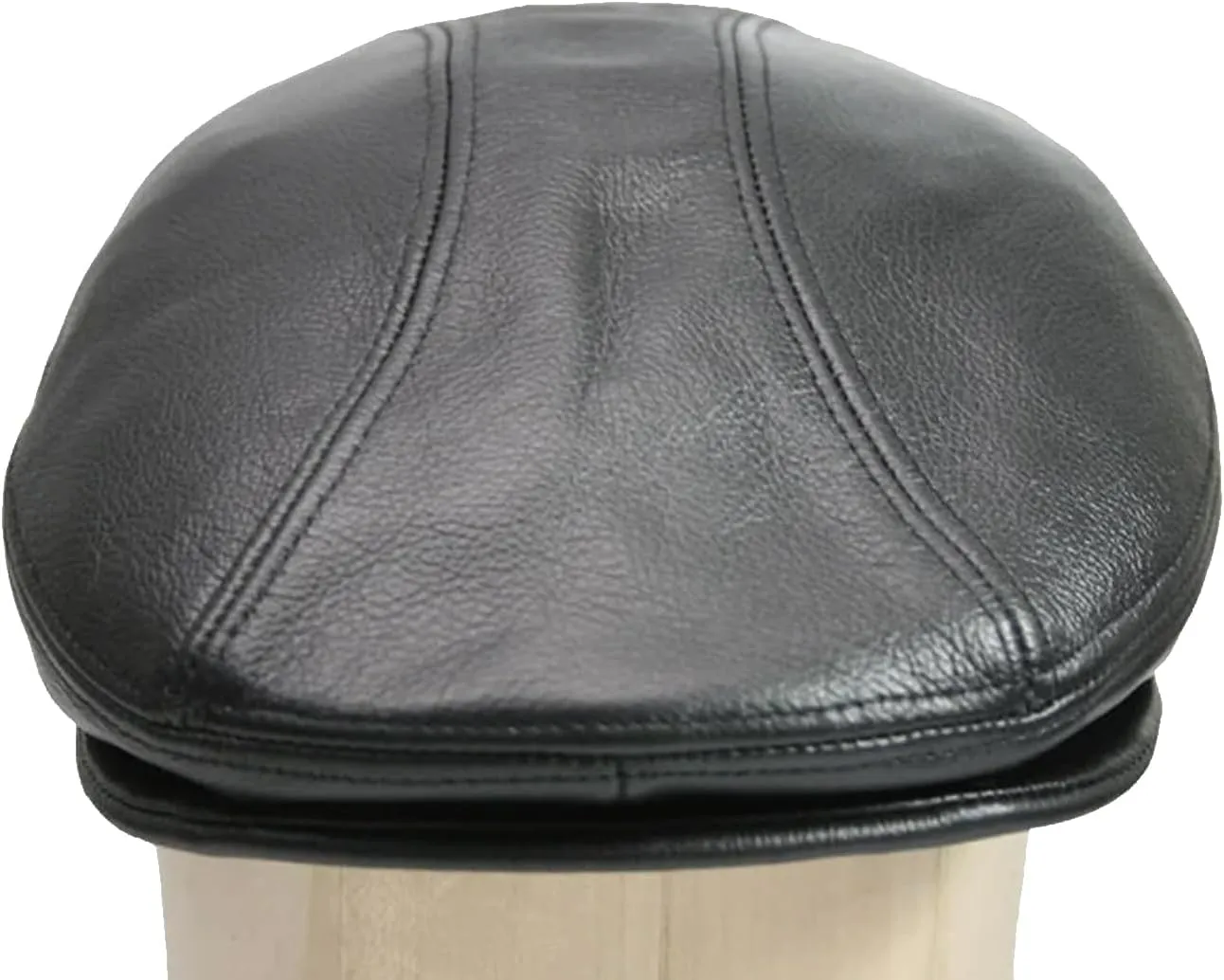 Unisex Black Cowhide Leather Flat Cap – Lightweight Classic Ivy Newsboy Cap for Men