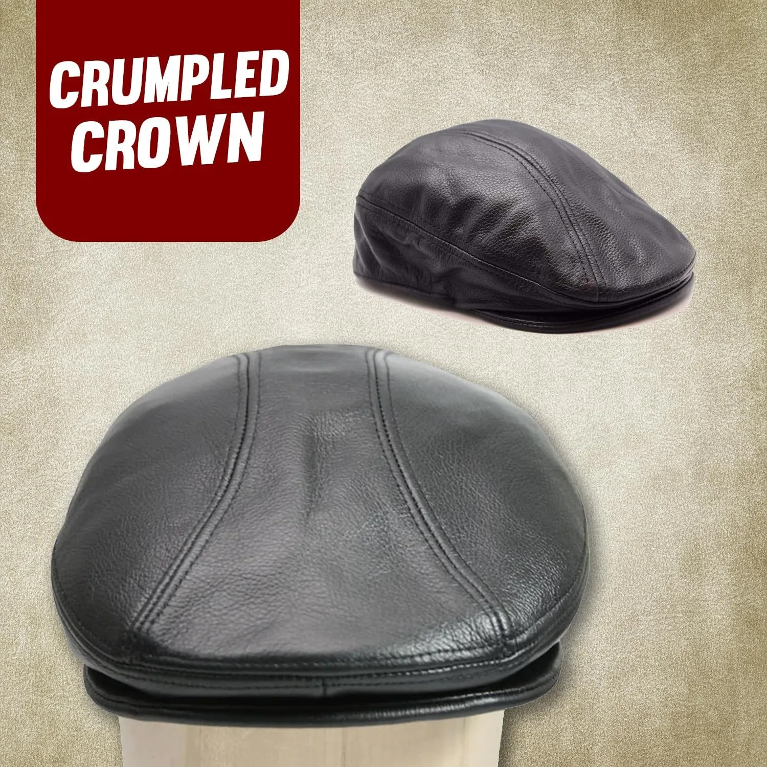 Unisex Black Cowhide Leather Flat Cap – Lightweight Classic Ivy Newsboy Cap for Men
