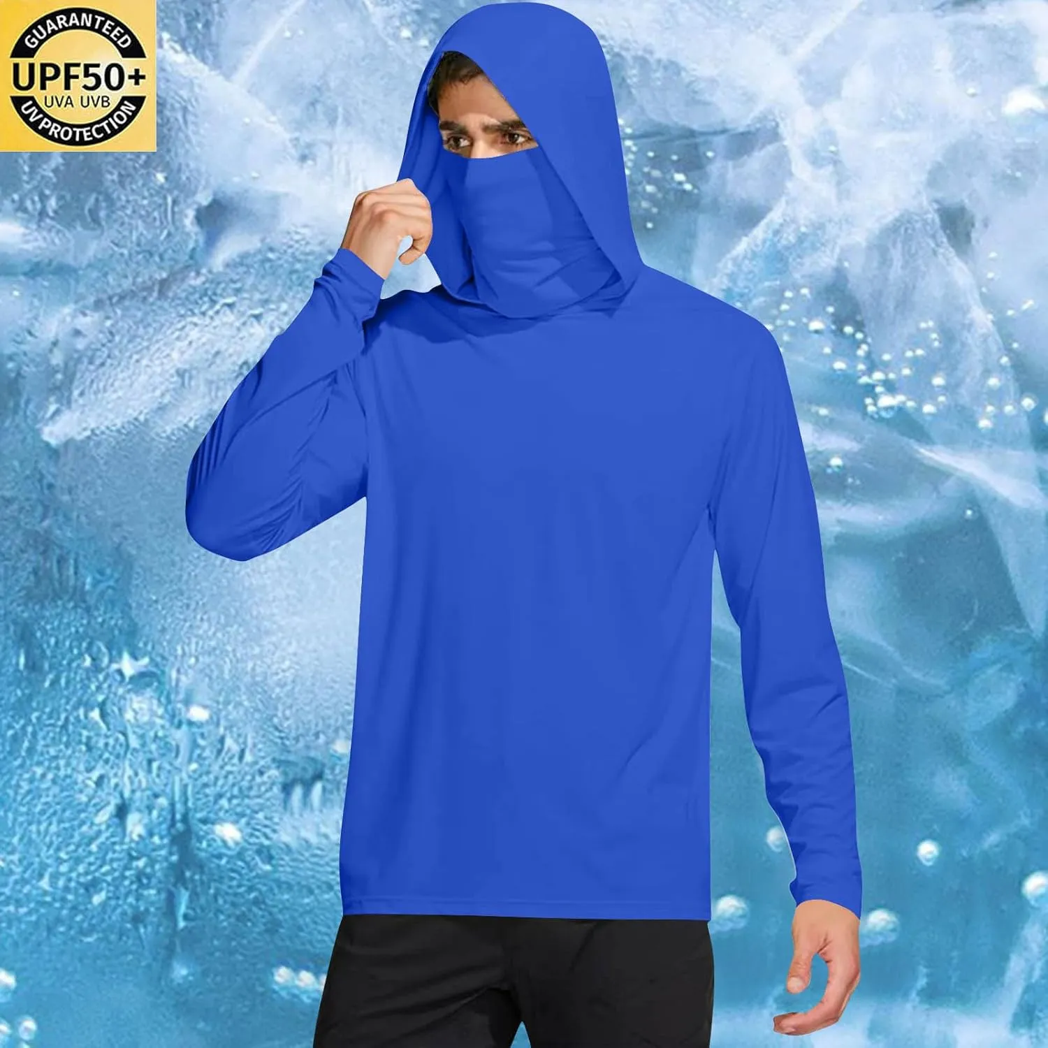 UPF 50  Shirts for Men Long Sleeve UV Sun Protection Rash Guard Fishing Shirts Lightweight Sun Hoodies with Face Mask