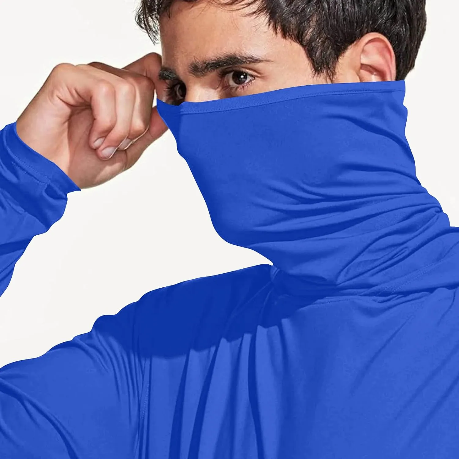 UPF 50  Shirts for Men Long Sleeve UV Sun Protection Rash Guard Fishing Shirts Lightweight Sun Hoodies with Face Mask