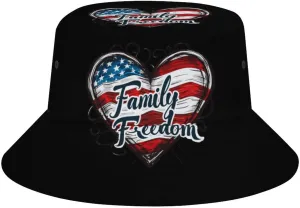 U.S Flag Family Freedom Bucket Hat Lightweight Fishing Hat Wide Brim Sun Protection Cap for Men Women