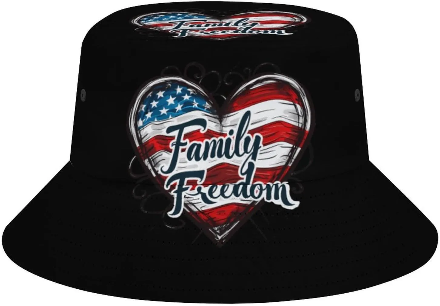 U.S Flag Family Freedom Bucket Hat Lightweight Fishing Hat Wide Brim Sun Protection Cap for Men Women