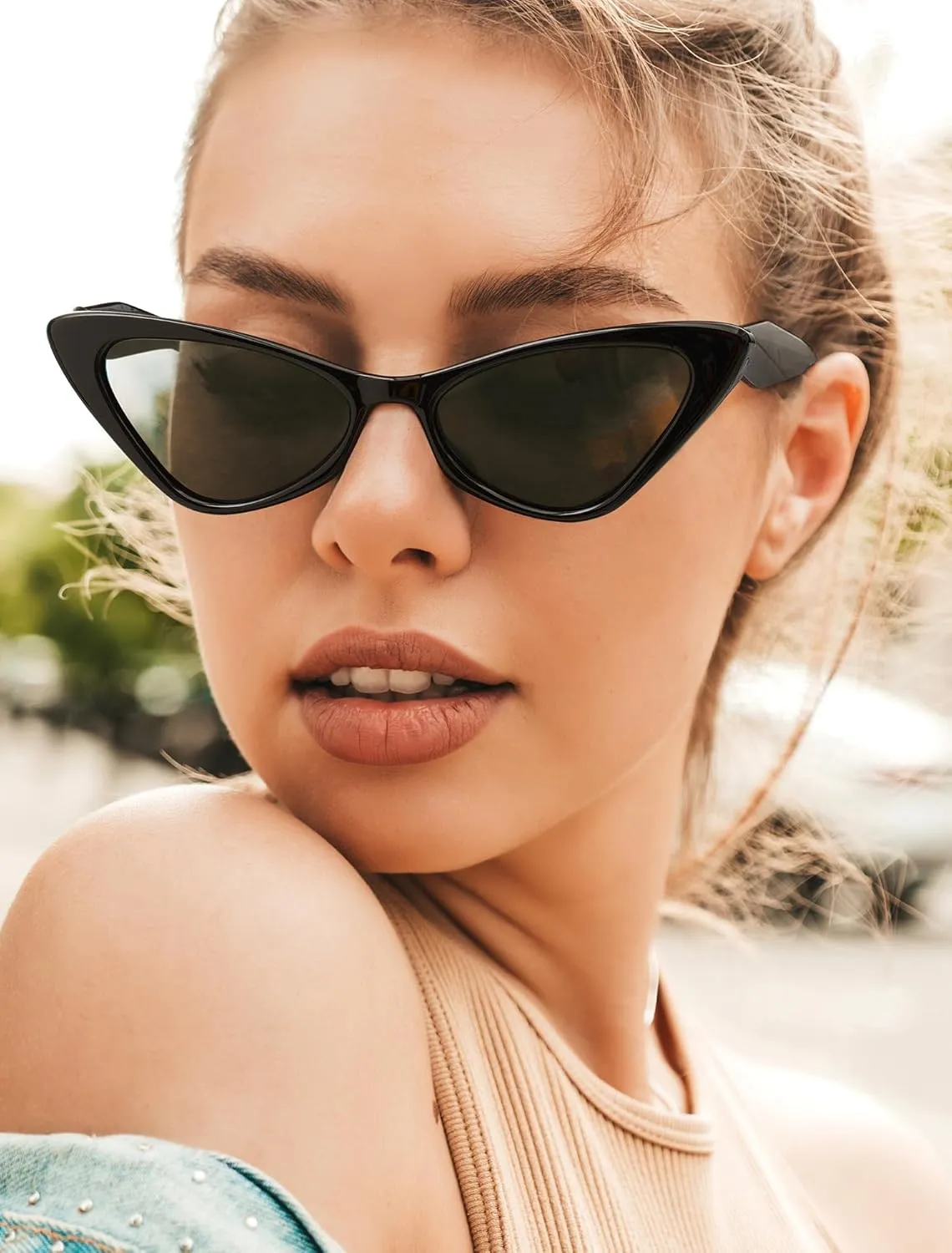 Veda Tinda Vision Cat Eye Sunglasses for Women Tinted Polarized Retro Rave Large Cateye Vintage Womens Glasses UV Protection