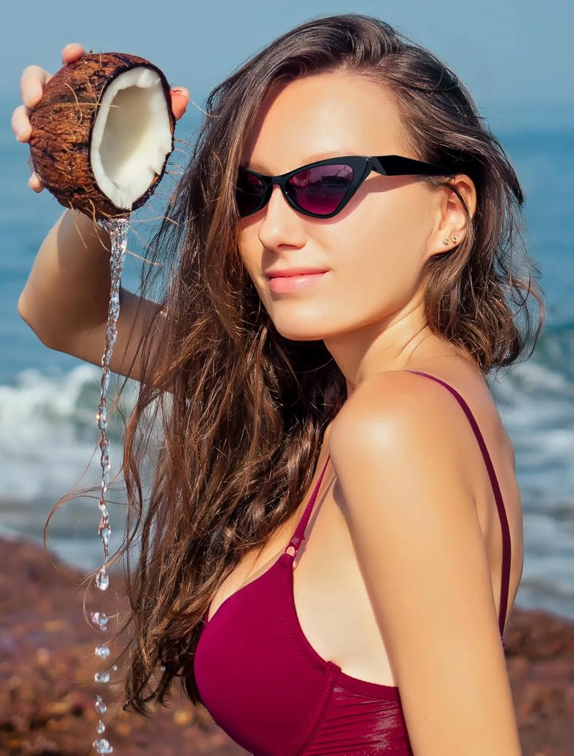 Veda Tinda Vision Cat Eye Sunglasses for Women Tinted Polarized Retro Rave Large Cateye Vintage Womens Glasses UV Protection
