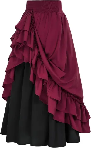 Victorian Maxi Skirt for Women Ruffle Hem Pleated Multi-Layer Skirts Medieval Renaissance Maxi Skirt Royal Cosplay