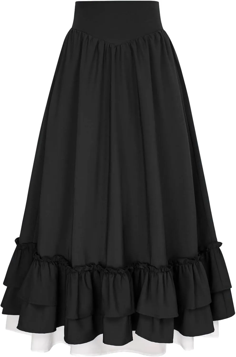 Victorian Vintage Maxi Skirt for Women Renaissance Tiered Ruffle A-Line Skirts Smocked High Waist Double-Layer Skirt