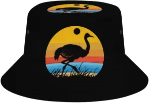 Vintage Funny Ostrich Bucket Hat Lightweight Fishing Hat Wide Brim Sun Protection Cap for Men Women