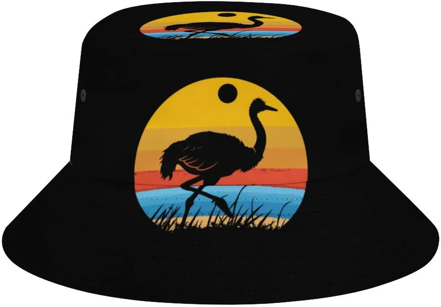 Vintage Funny Ostrich Bucket Hat Lightweight Fishing Hat Wide Brim Sun Protection Cap for Men Women
