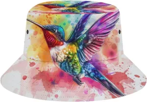 Watercolor Hummingbird Bucket Hat Lightweight Fishing Hat Wide Brim Sun Protection Cap for Men Women