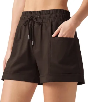 Willit Women's Linen Shorts Casual Summer Shorts High Waisted Comfy Pull On Shorts with Pockets 4"