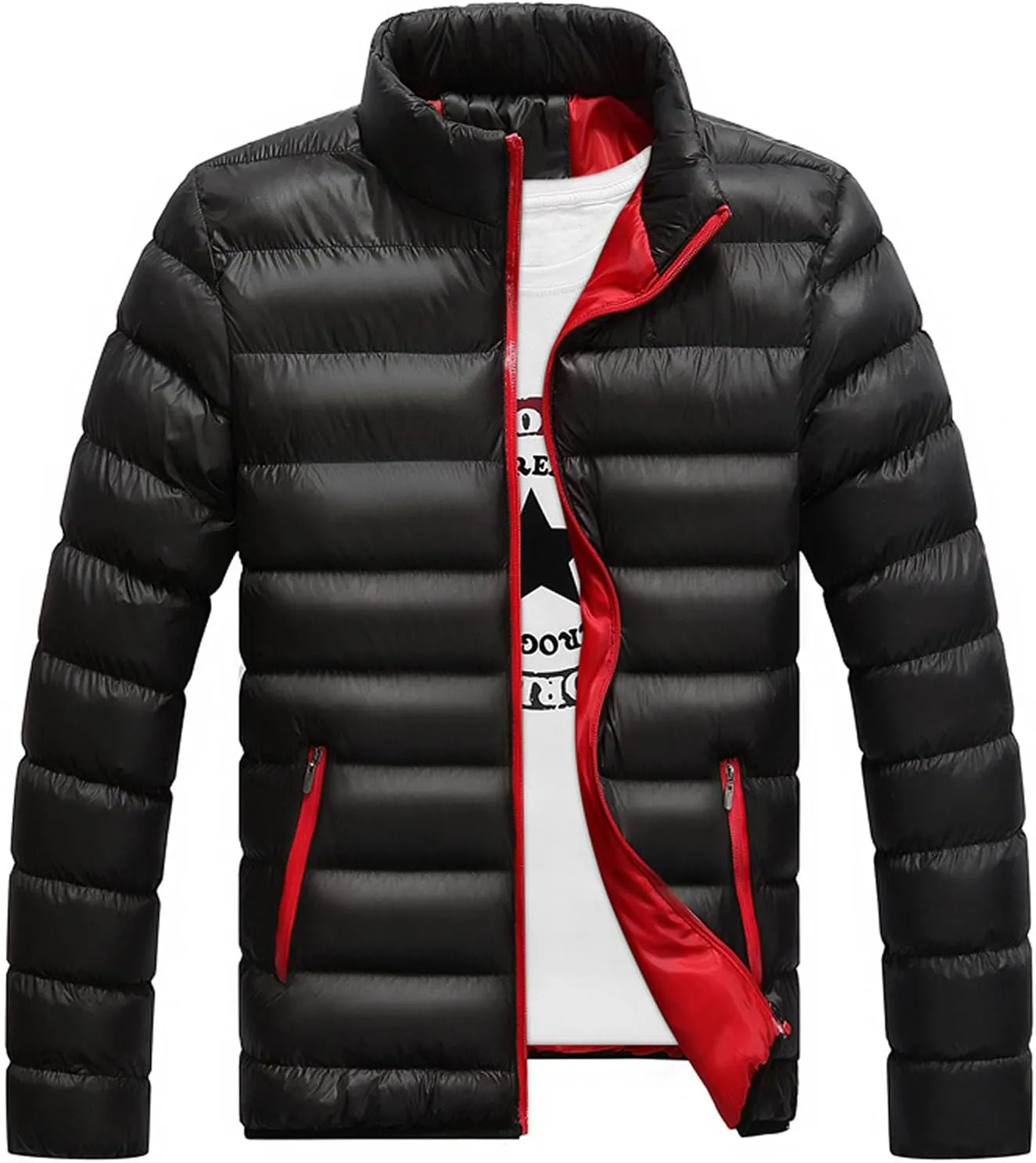 Winter Jackets for Men - Lightweight Puffer Quilted Jacket, Packable Down Coat, Stand Up Collar