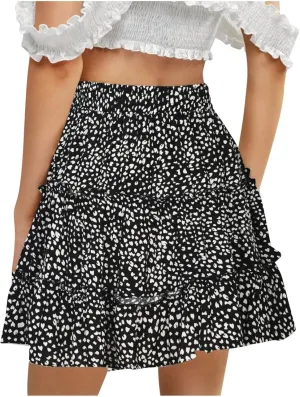Women Boho Mini Skirt 2024 Summer Fashion Casual Flowy High Waist Beach Pleated Y2K Layered Novelty Short Skirts