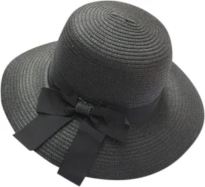 Women Bow Straw Hat Foldable Sunscreen Beach Bucket Hats Summer Sunshade Wide Brim Sun Hats
