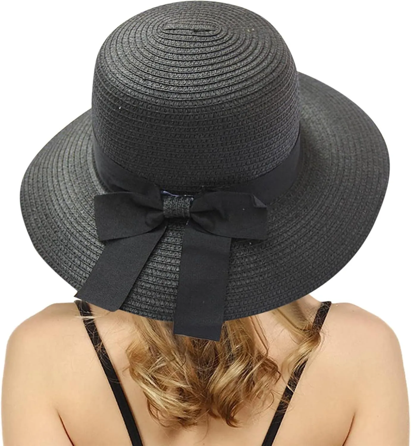 Women Bow Straw Hat Foldable Sunscreen Beach Bucket Hats Summer Sunshade Wide Brim Sun Hats