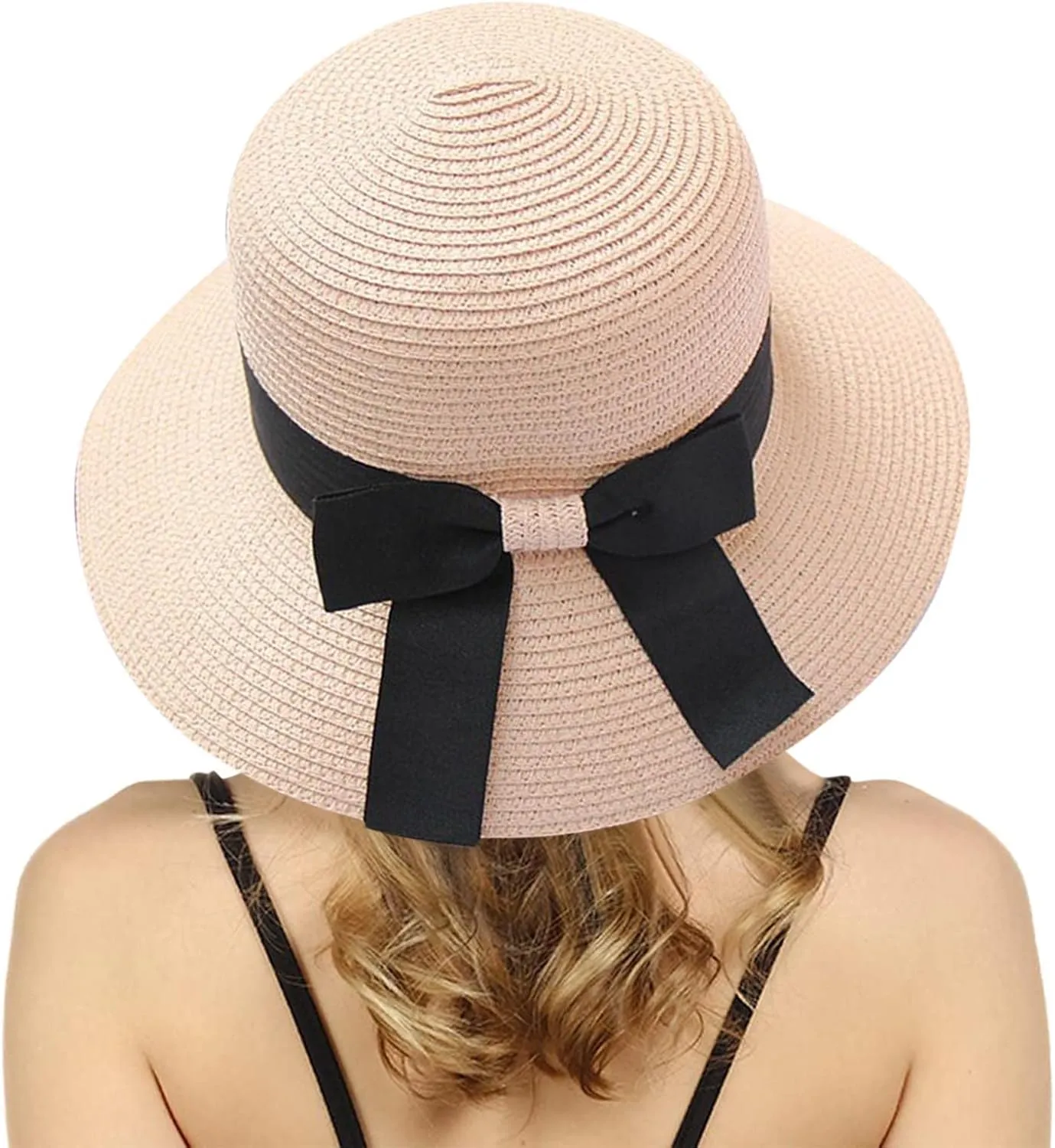 Women Bow Straw Hat Foldable Sunscreen Beach Bucket Hats Summer Sunshade Wide Brim Sun Hats