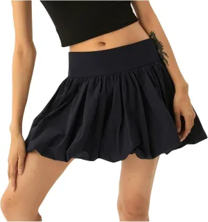 Women Bubble Mini Skirt High Waist Pleated Tutu Skirts Fashion Y2K Clothes Solid Color A-Line Flared Short Skirts