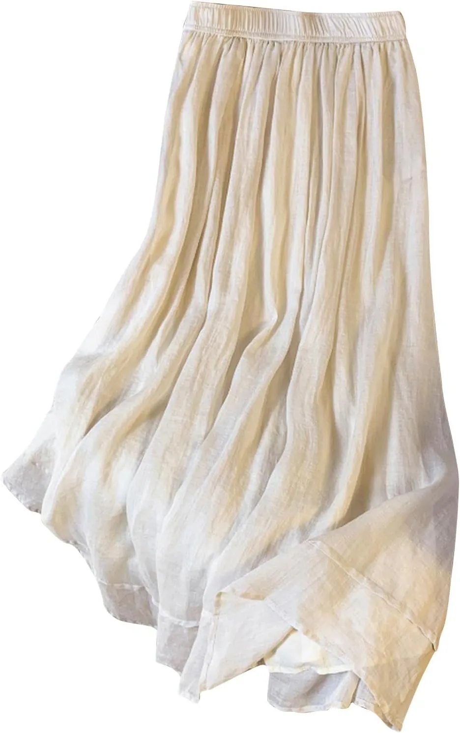 Women Cotton Linen Skirts Summer Trendy Elastic Waist Pleated Flowy A-Line Skirt Casual Solid Beach Vacation Skirts