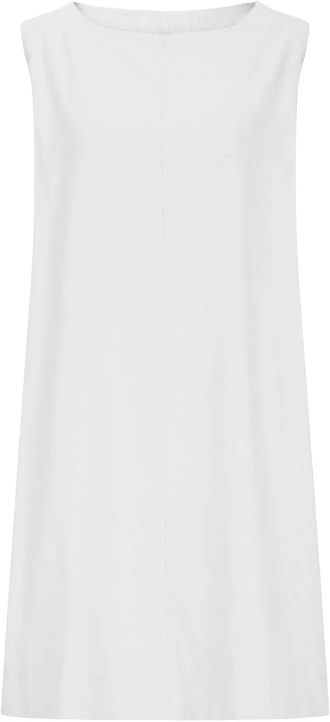 Women Cotton Linen Sleeveless Dress Summer Plain Tank Dresses Comfort Casual Shift-Dress Beach Sundress 2025 New