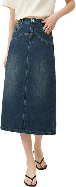 Women Denim Skirts Back Slit Design Long Denim Skirt