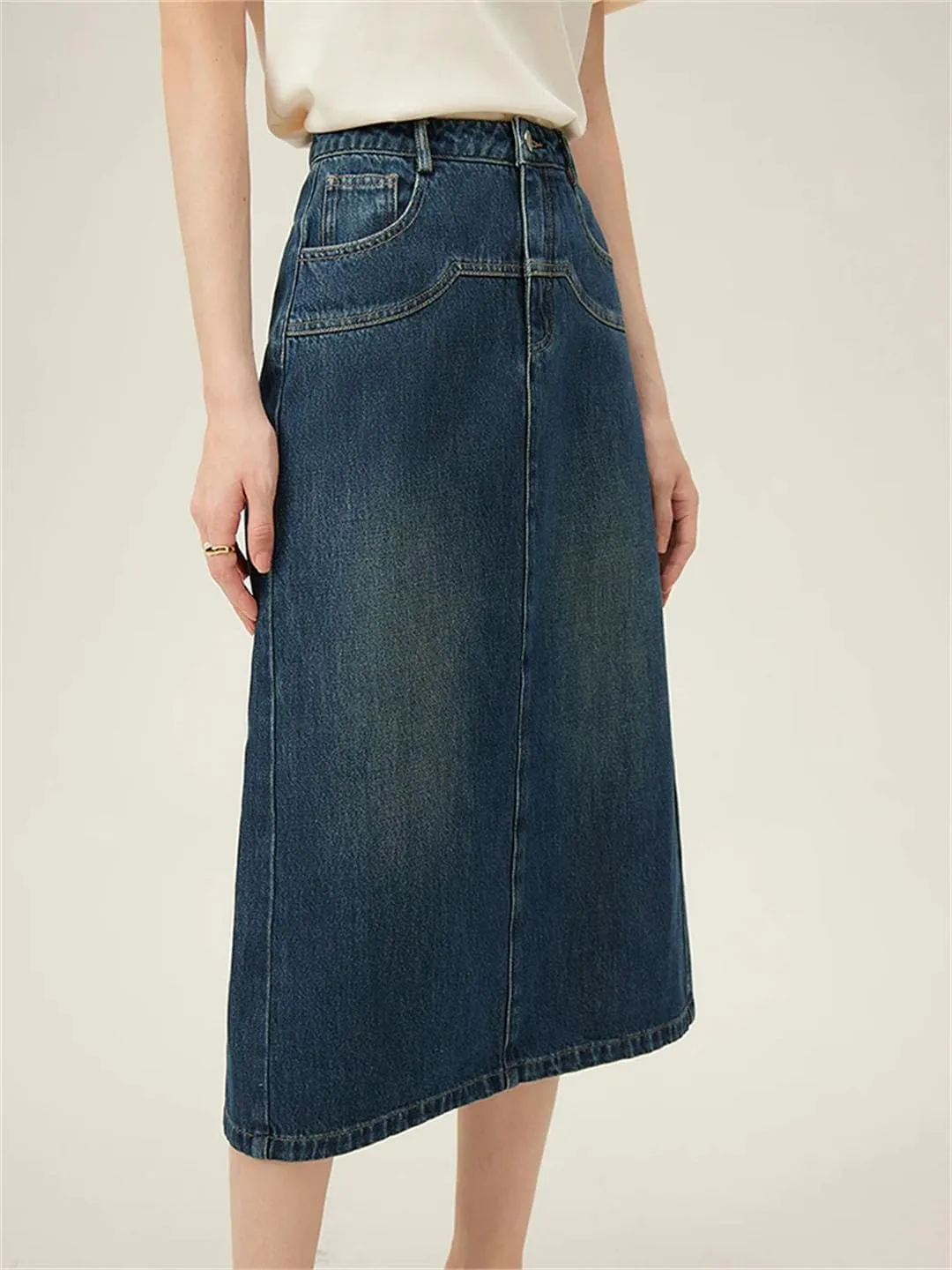 Women Denim Skirts Back Slit Design Long Denim Skirt