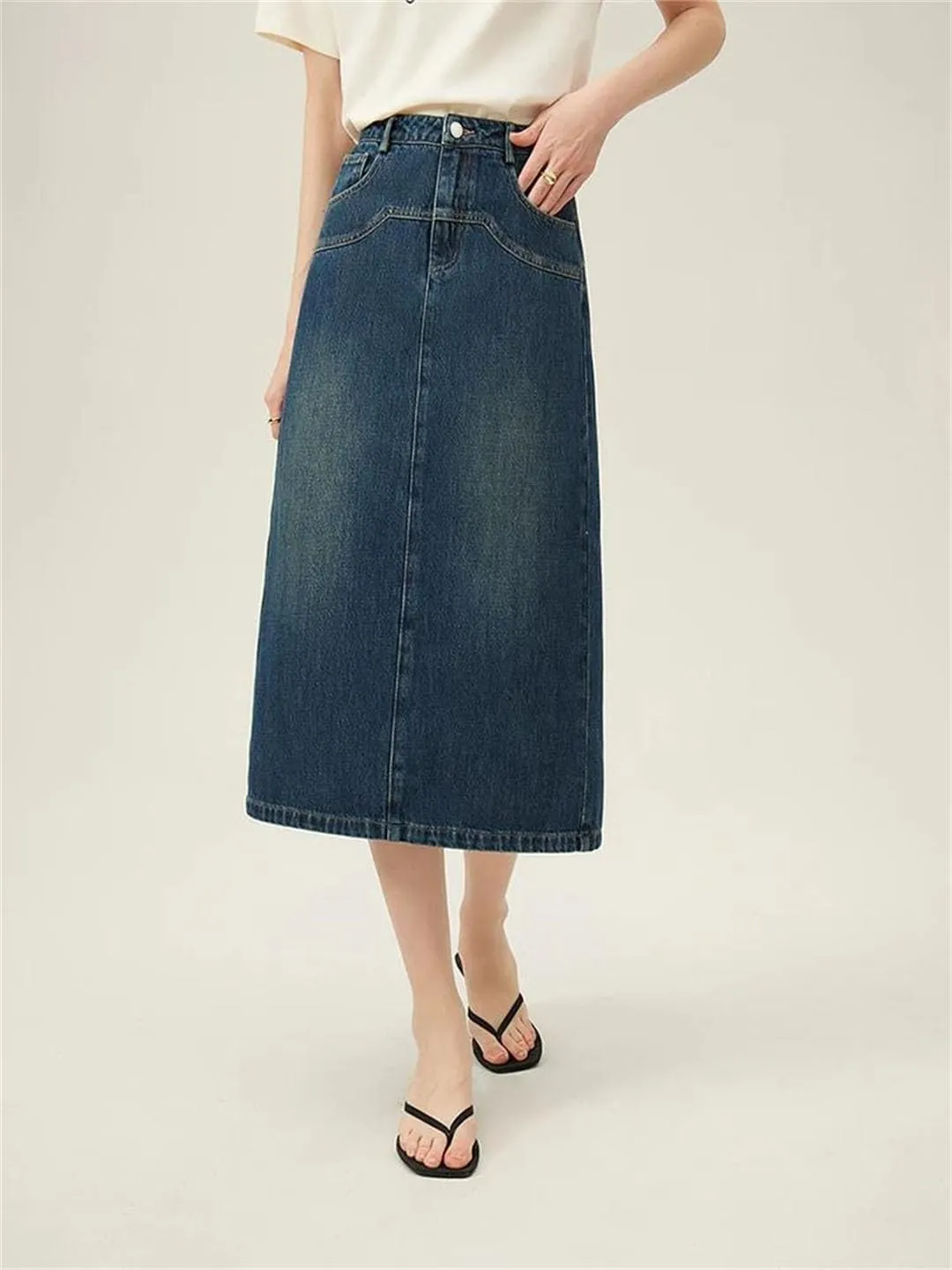Women Denim Skirts Back Slit Design Long Denim Skirt