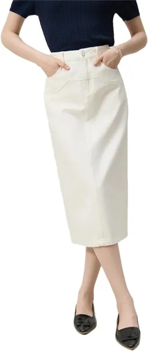 Women Denim Skirts Back Slit Design Long Denim Skirt
