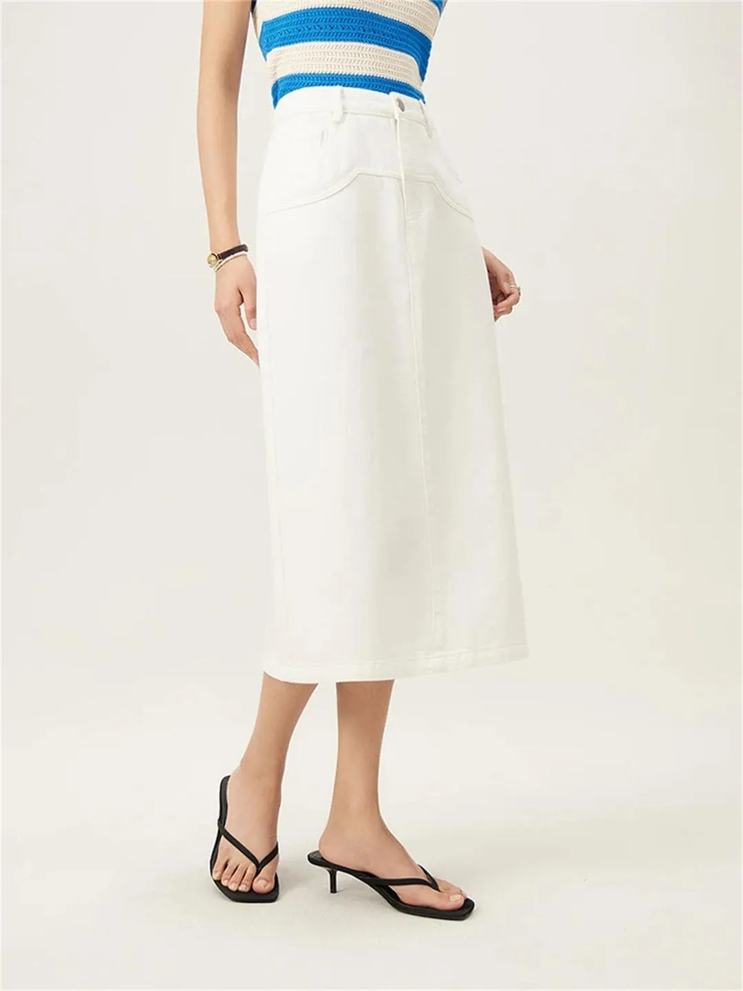 Women Denim Skirts Back Slit Design Long Denim Skirt