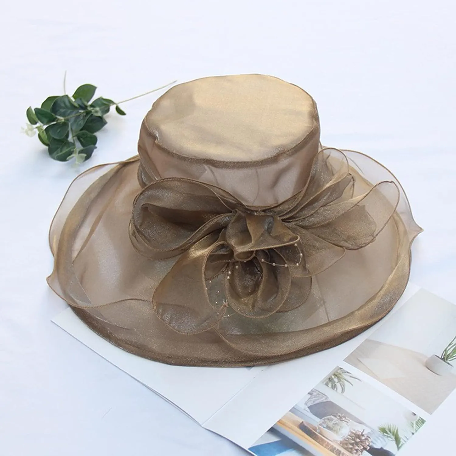 Women Fancy Hats Sun Wide Brim Sun Hat Summer Kentucky-Derby Hats for Tea Party Wide Brim Bowler Cap
