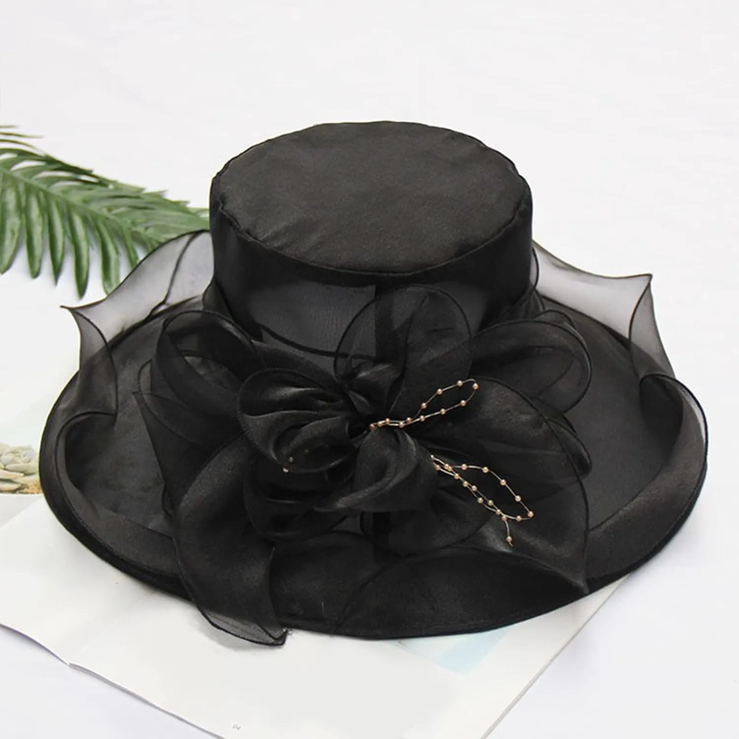 Women Fancy Hats Sun Wide Brim Sun Hat Summer Kentucky-Derby Hats for Tea Party Wide Brim Bowler Cap