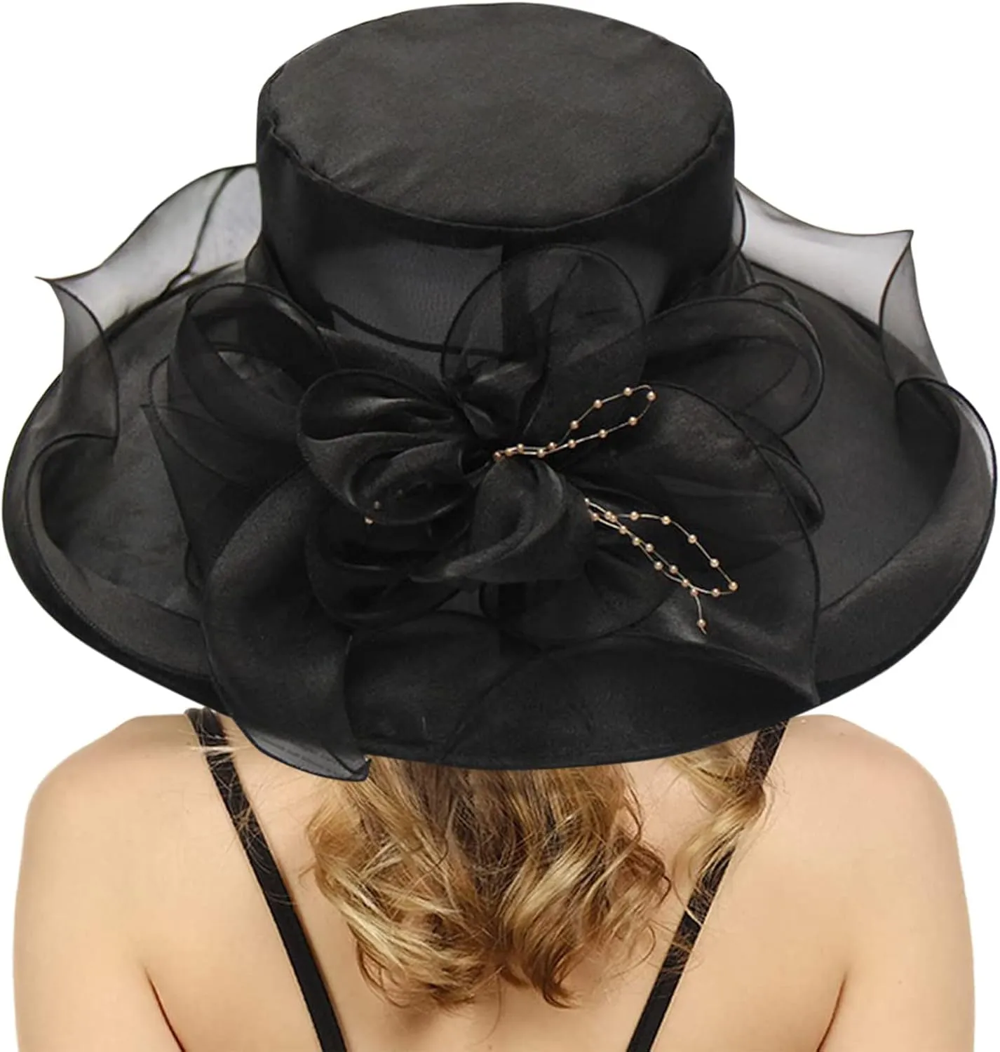 Women Fancy Hats Sun Wide Brim Sun Hat Summer Kentucky-Derby Hats for Tea Party Wide Brim Bowler Cap