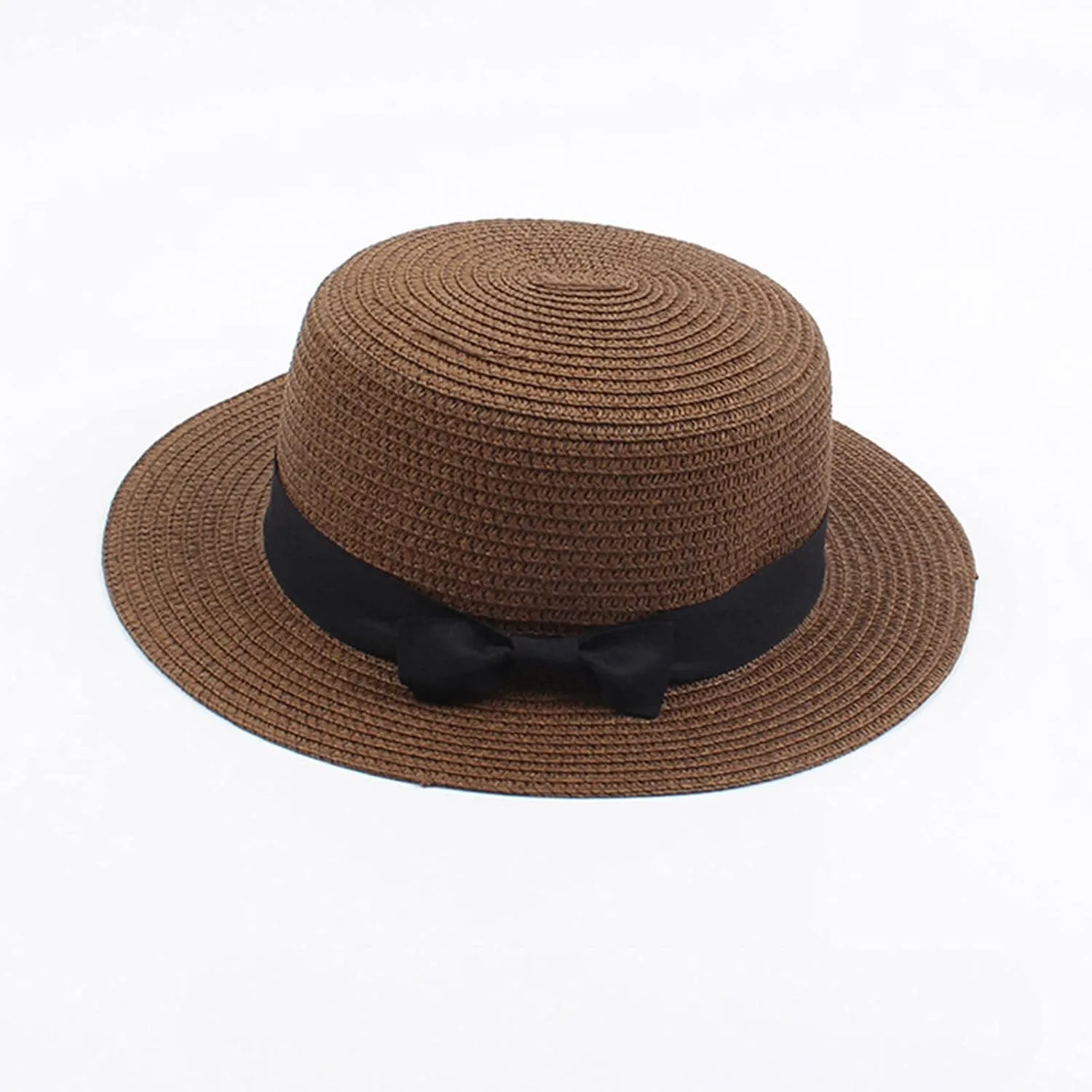 Women Fedora Straw Sun Hat Summer Short Brim Flat Top Pork-Pie Cap for Outdoor Sun Protection