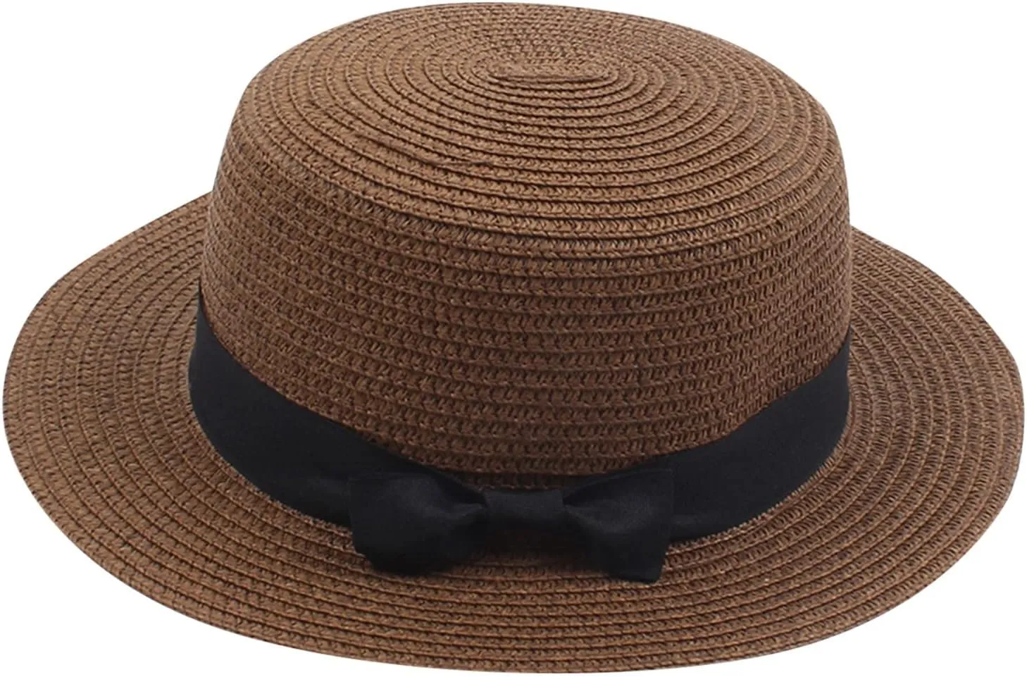 Women Fedora Straw Sun Hat Summer Short Brim Flat Top Pork-Pie Cap for Outdoor Sun Protection